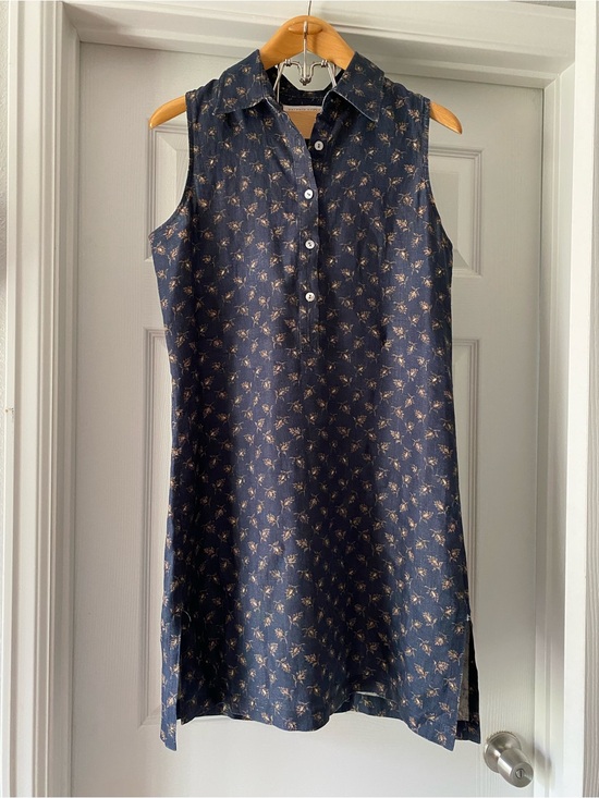 Valerie Stevens Dresses & Skirts - Vintage Valerie Stevens Pure Linen Navy Mini Floral Button Down MIDI Dress
